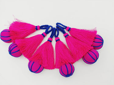 Fuchsia Pink and Blue Pumpkin Tassels, Latkan, Indian Tassels